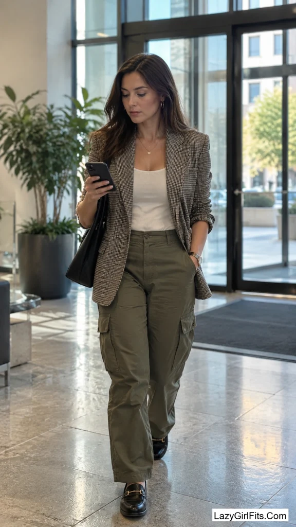 Houndstooth Blazer With Cargo Pants