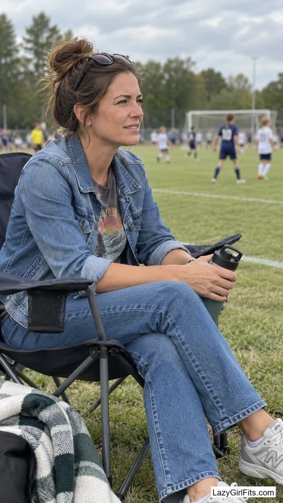 Jean Jacket Over a Graphic Tee for the Sideline Chairs