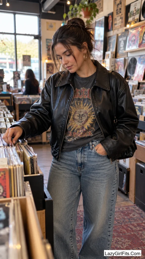 Leather Jacket Over a Graphic Tee