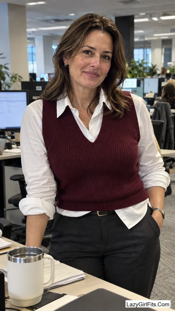 Merino Vest Over a Button-Down, Sleeves Rolled