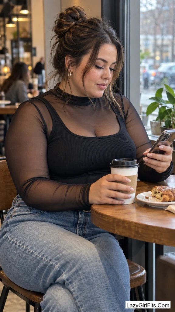 Mesh Long-Sleeve Under a Ribbed Tank
