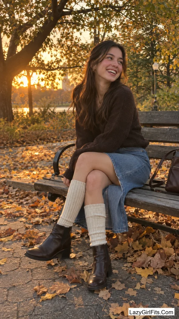 Midi Denim Skirt With Tall Wool Socks