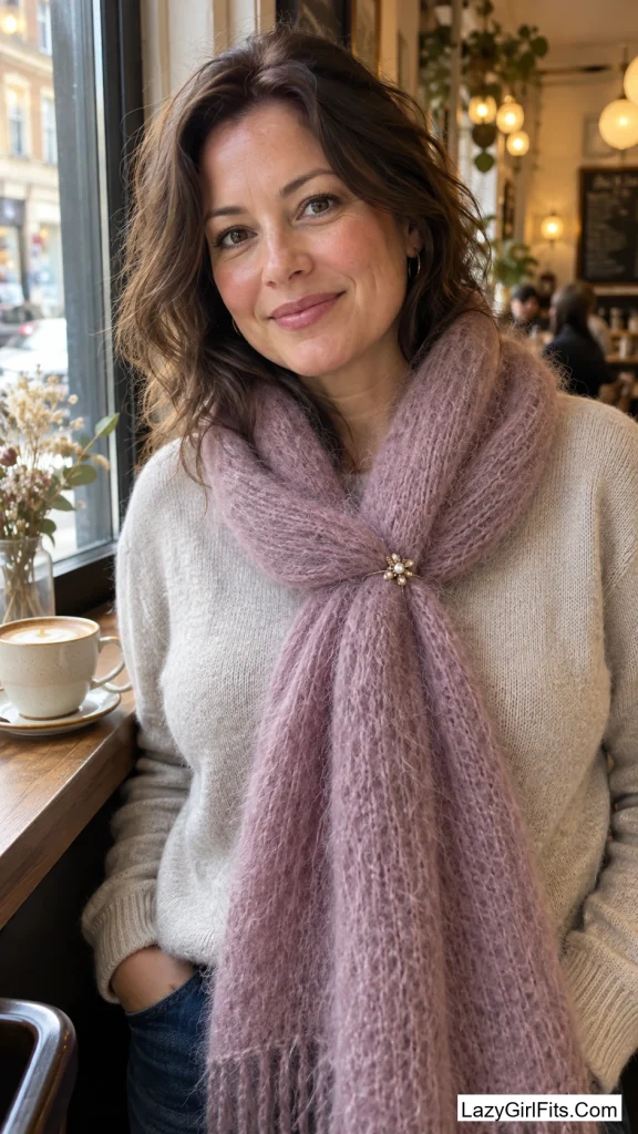 Mohair Scarf Pinned Like a Shawl