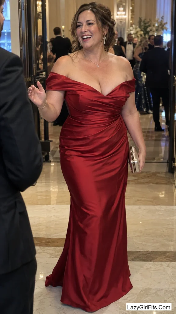 Off-Shoulder Red Gown