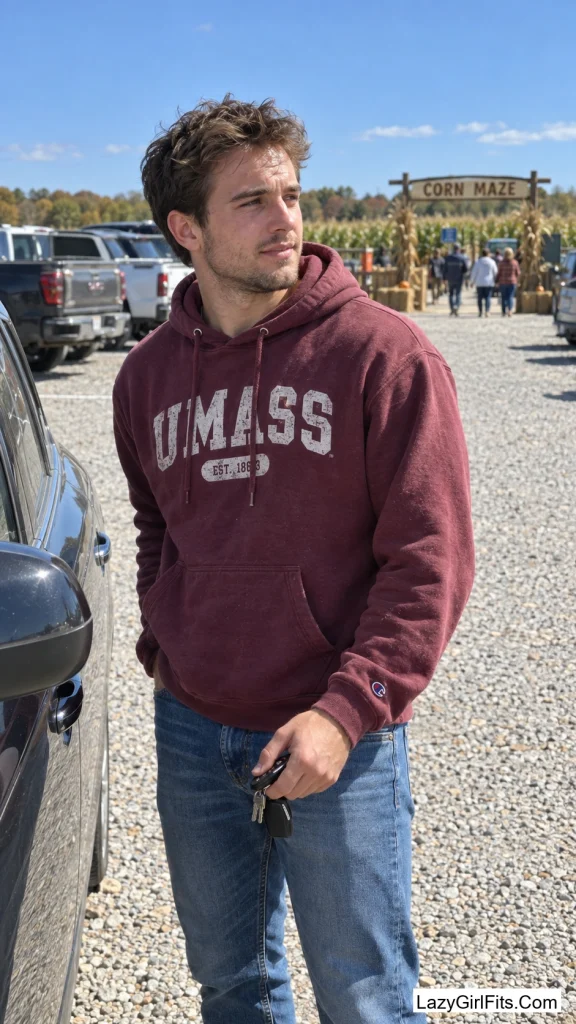 Old College Hoodie, Straight-Leg Jeans, and Yard-Work Sneakers