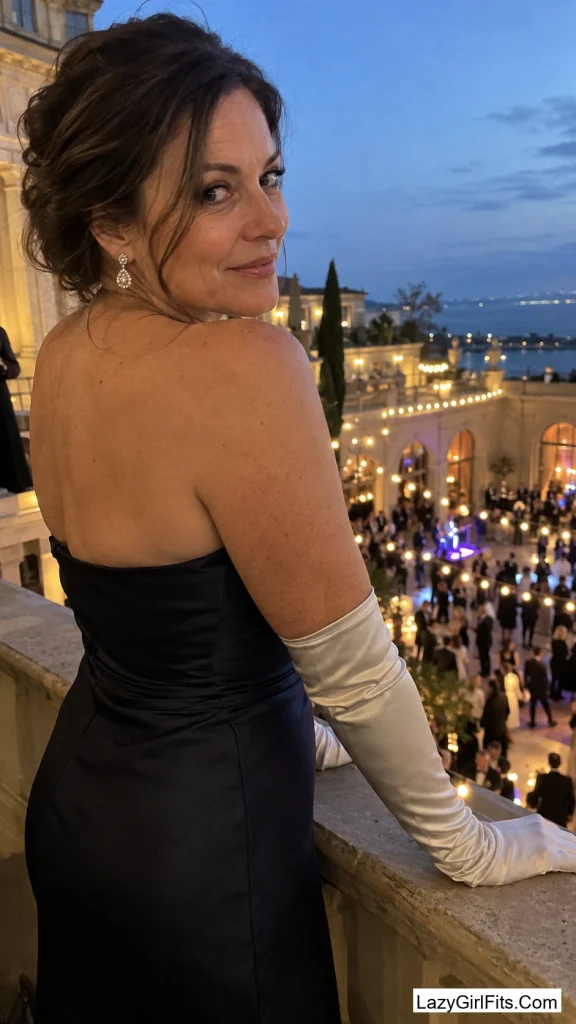 Opera Gloves Over a Column Dress