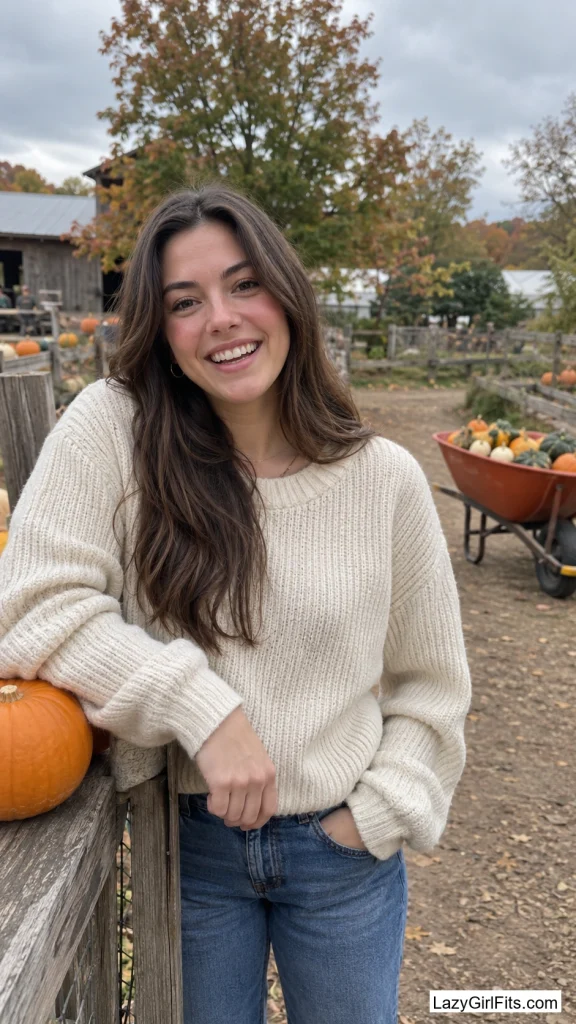 Oversized Cream Sweater and Straight-Leg Jeans