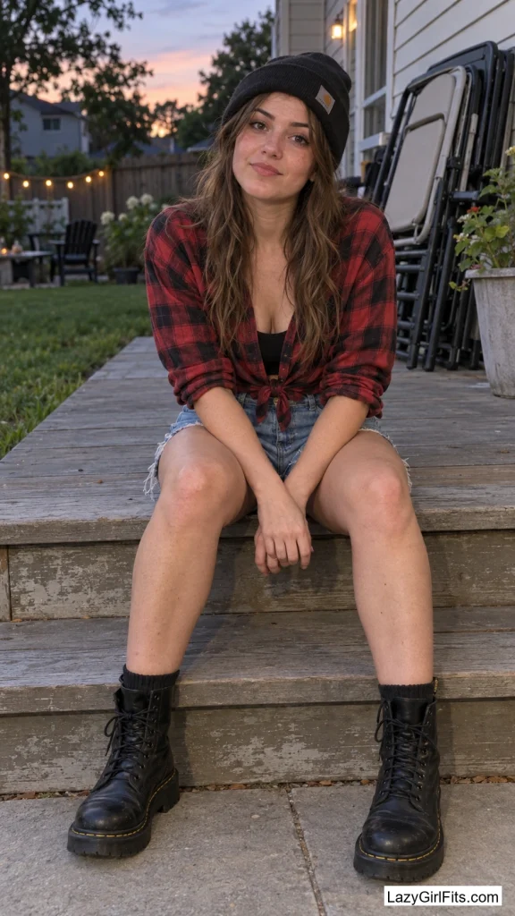 Oversized Flannel with Denim Cutoffs