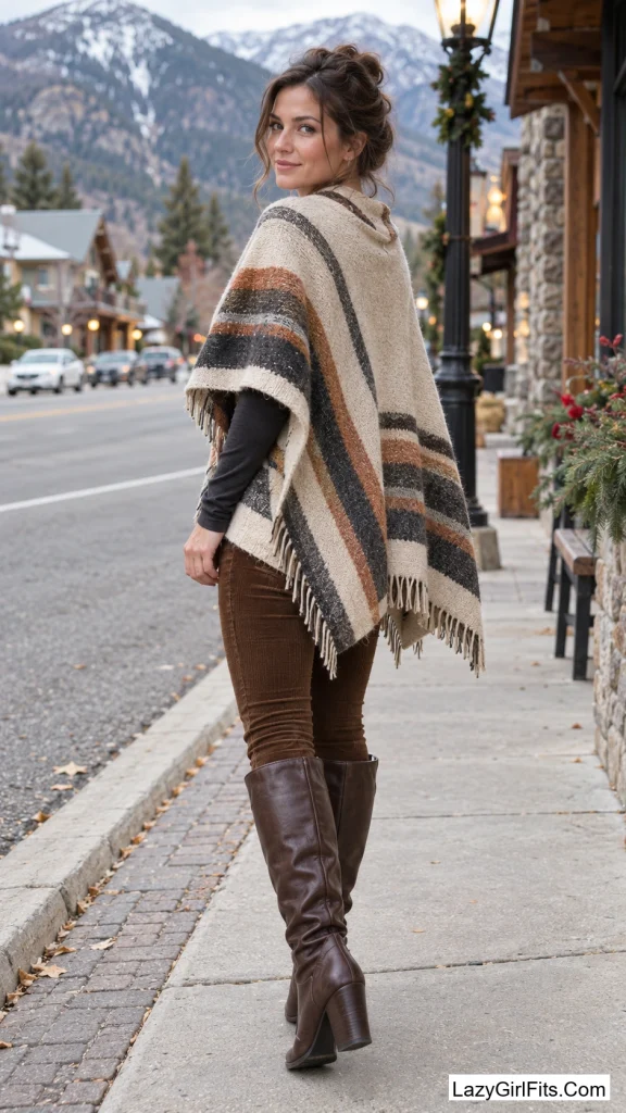 Oversized Wool Poncho Over Skinny Cords