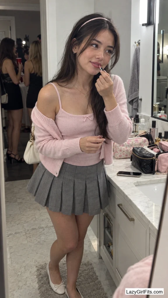 Pastel Twin-Set with a Pleated Skirt