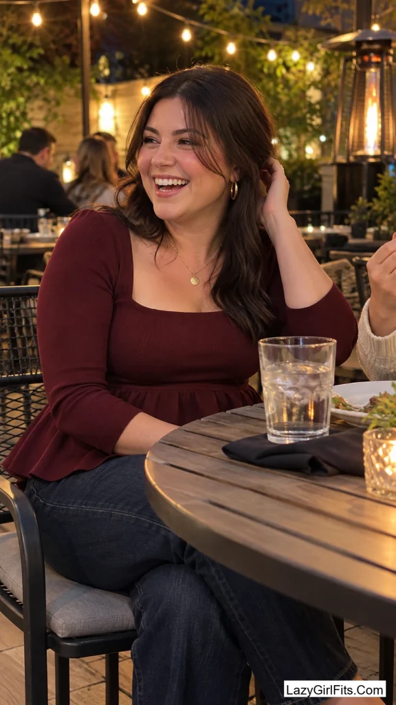 Peplum Top Tucked Into Straight-Leg Denim