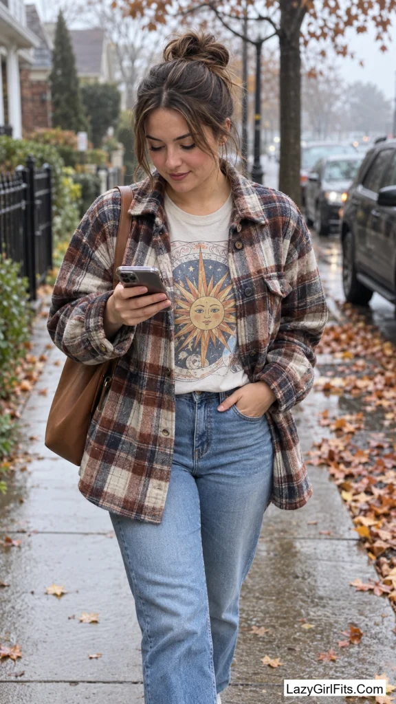 Plaid Flannel Shacket Over a Graphic Tee