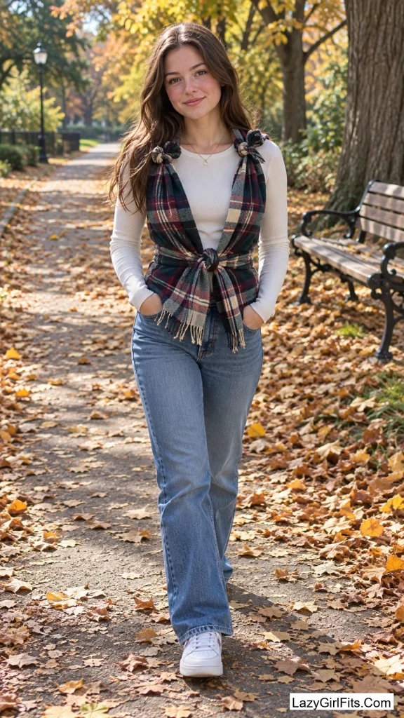 Plaid Scarf Knotted Like a Vest