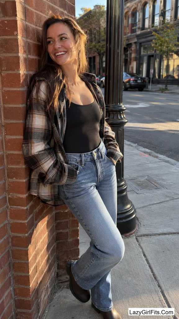 Plaid Shirt Jacket Over a Bodysuit
