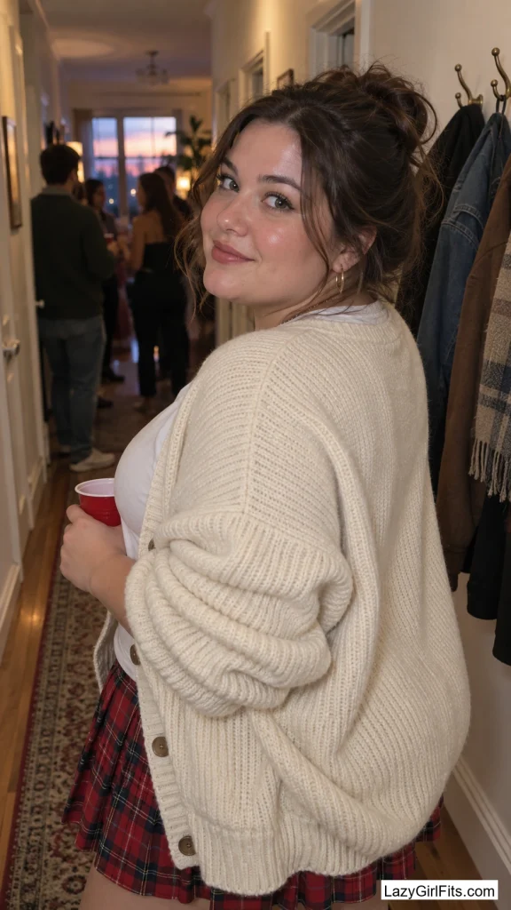 Plaid Skirt with a Dad Cardigan