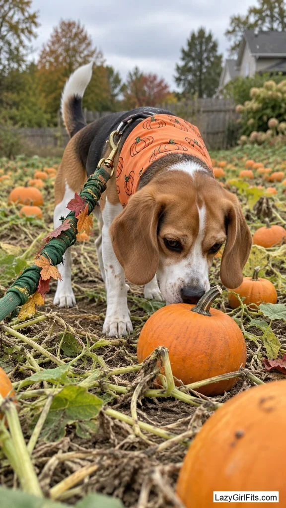 Pumpkin-Patch Bandana With a Vine-Wrapped Leash