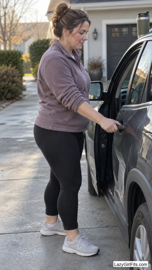 Quarter-Zip Fleece With Leggings Rolled at the Ankle