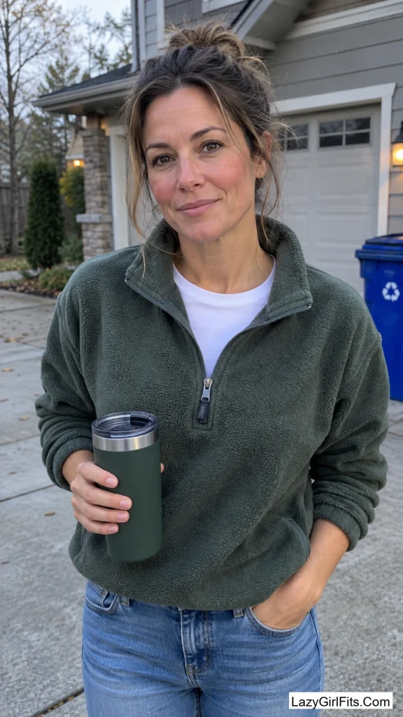 Quarter-Zip Fleece With Straight-Leg Jeans