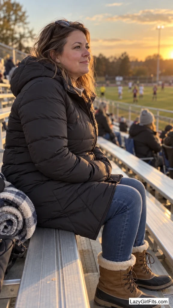 Quilted Puffer Coat Long Enough to Sit on Bleachers