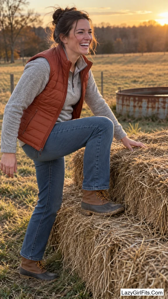 Quilted Vest Over a Fleece Quarter-Zip