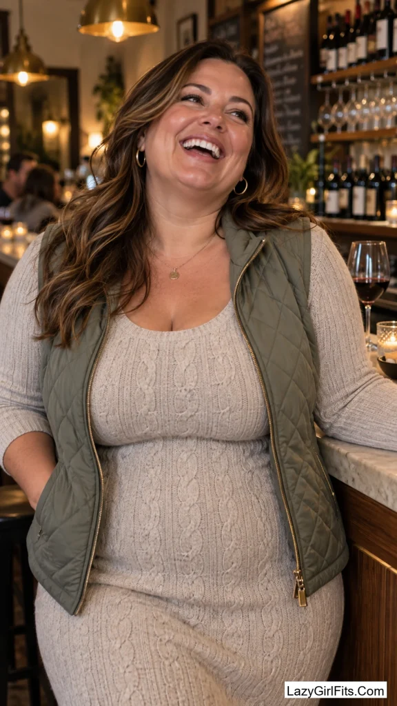 Quilted Vest Over a Knit Dress