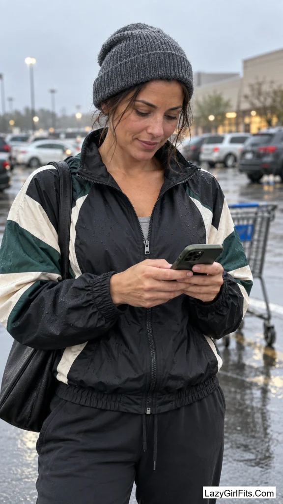 Retro Track Jacket with Straight-Leg Joggers and a Slouchy Beanie
