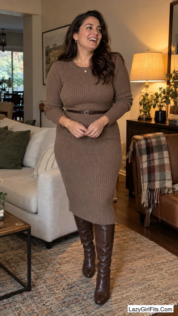 Rib-Knit Sweater Dress with Tall Boots