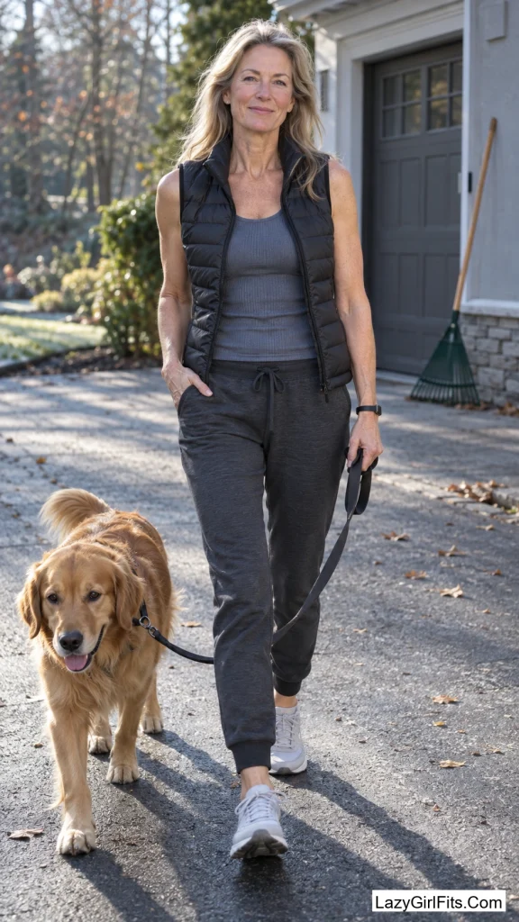 Ribbed Tank Under a Quilted Puffer Vest
