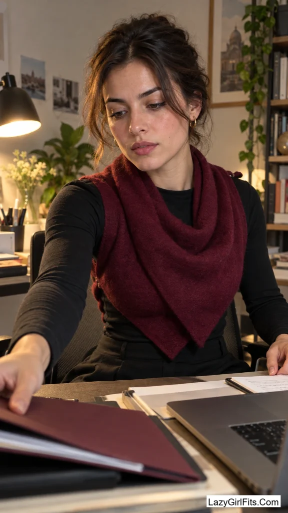 Scarf Tied Like a Vest Over a Long-Sleeve Top