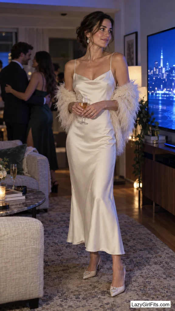 Sheer Slip Dress with a Feather Shrug