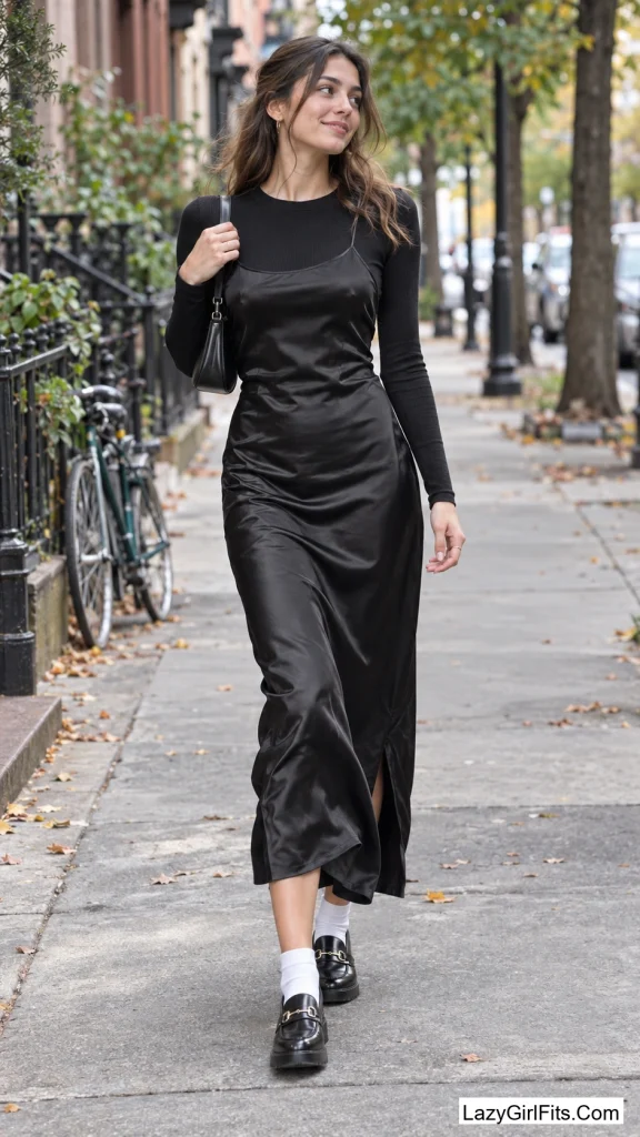 Slip Dress Over a Long-Sleeve Tee