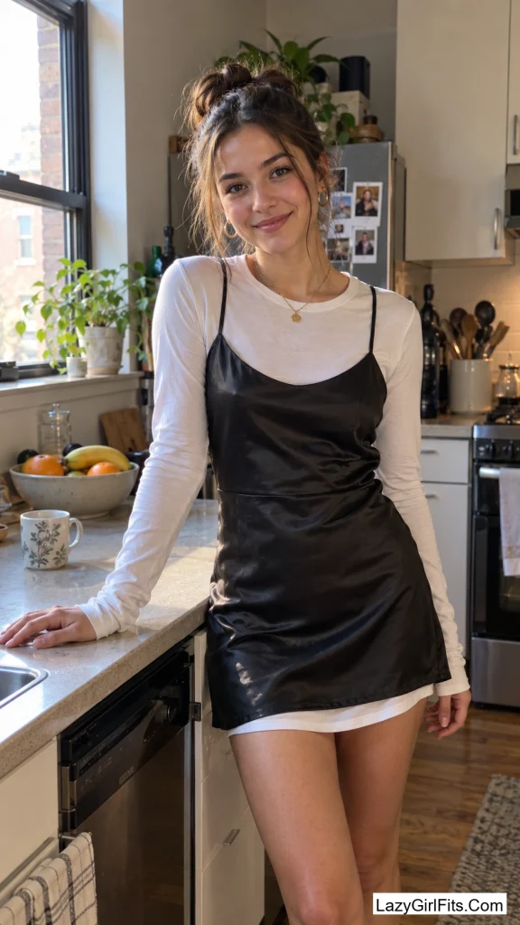 Slip Dress Over a Long-Sleeve Tee