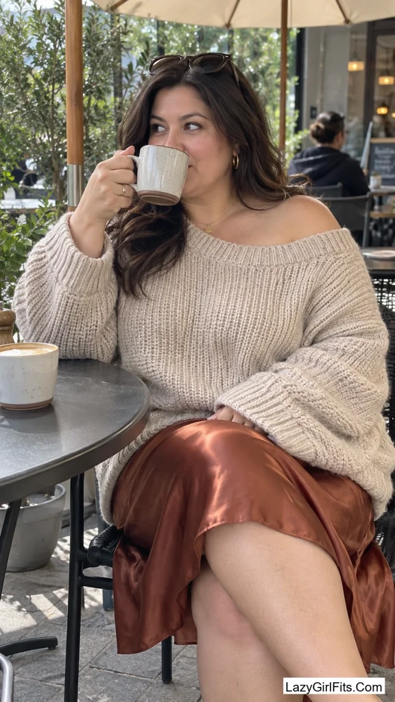 Slip Skirt Under a Chunky Sweater