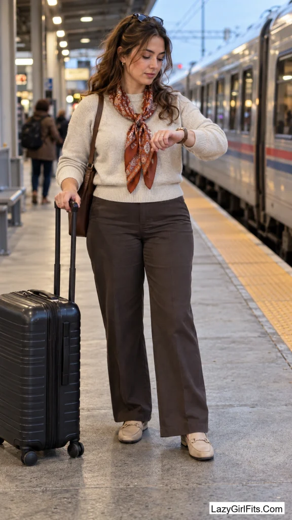 Statement Scarf Knotted Over a Plain Crewneck