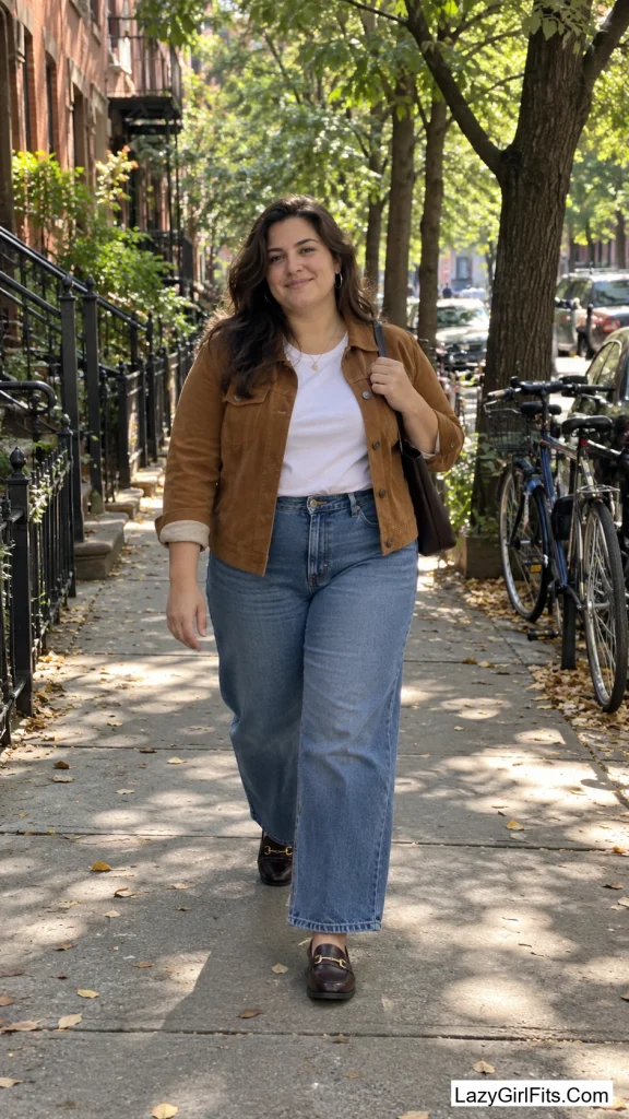 Suede Jacket With Barrel Jeans