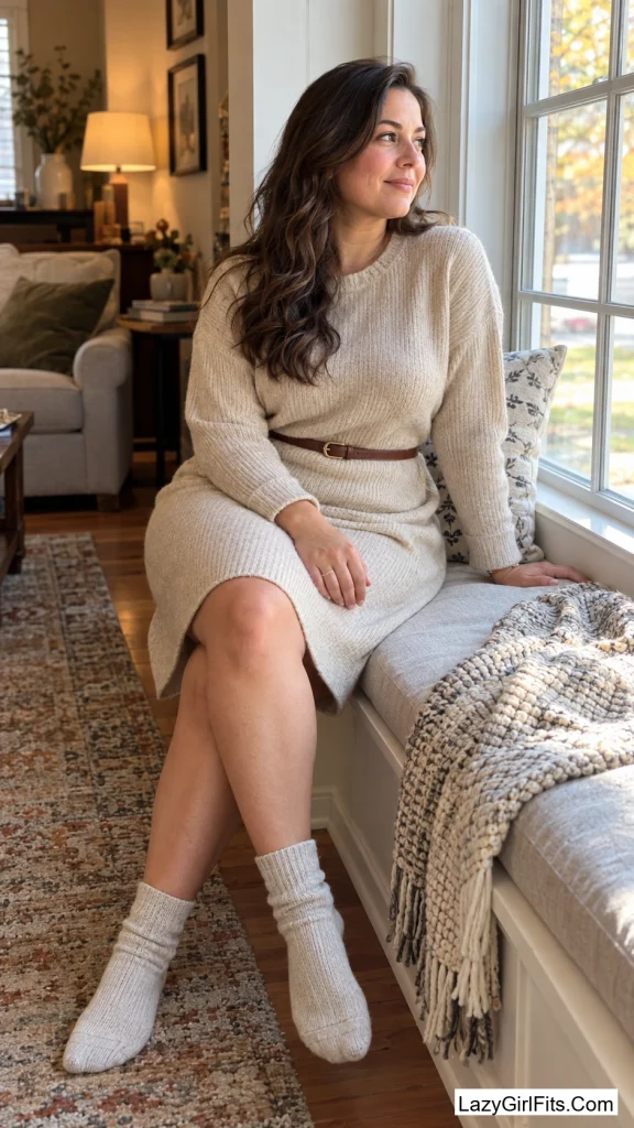 Sweater Dress Cinched at the Natural Waist