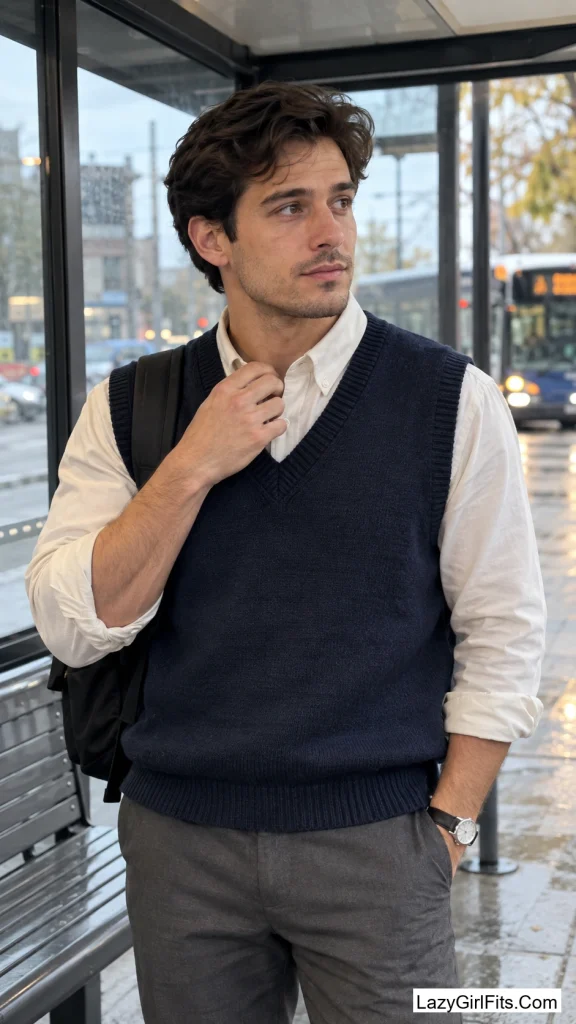 Sweater Vest Over a Button-Down