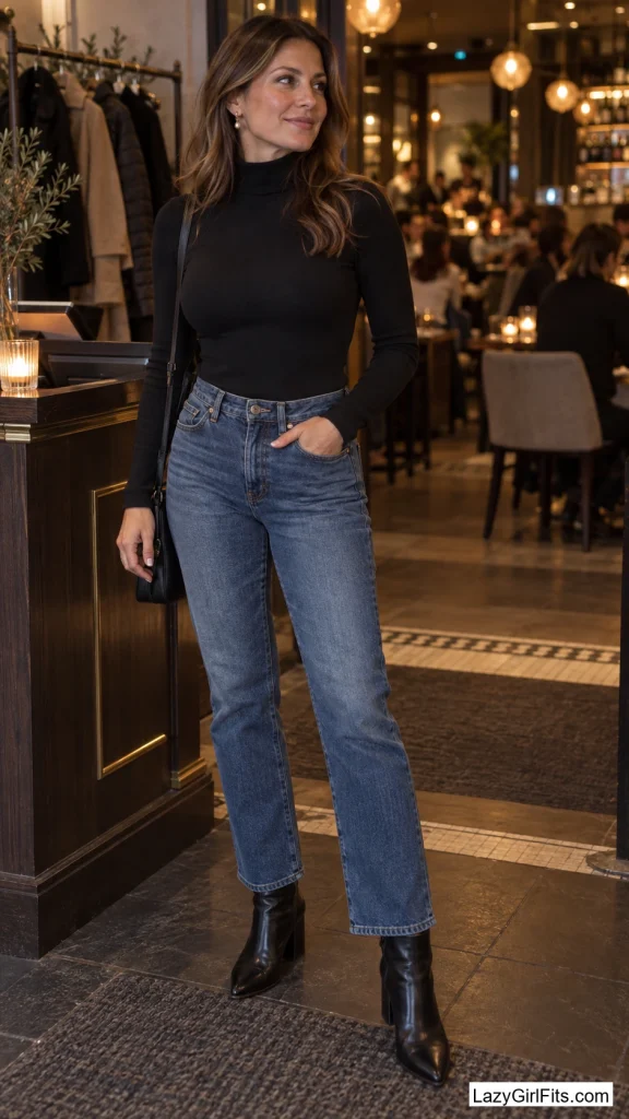 Turtleneck Bodysuit Tucked Into the Same Jeans From Drop-Off