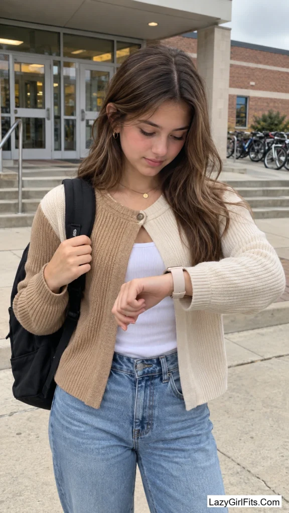Two-Tone Cardigan Buttoned at the Top