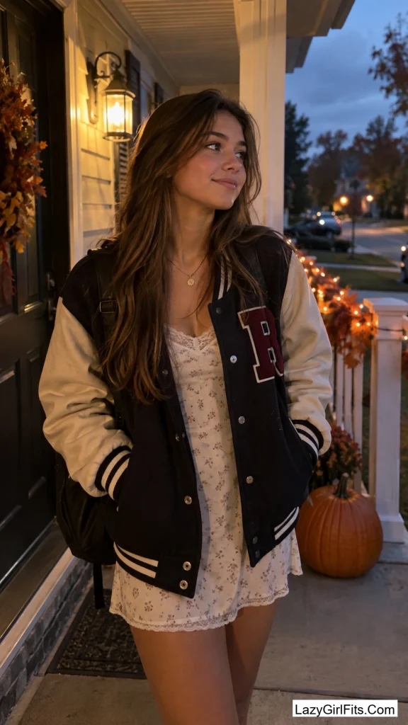 Varsity Jacket Over a Slip Dress