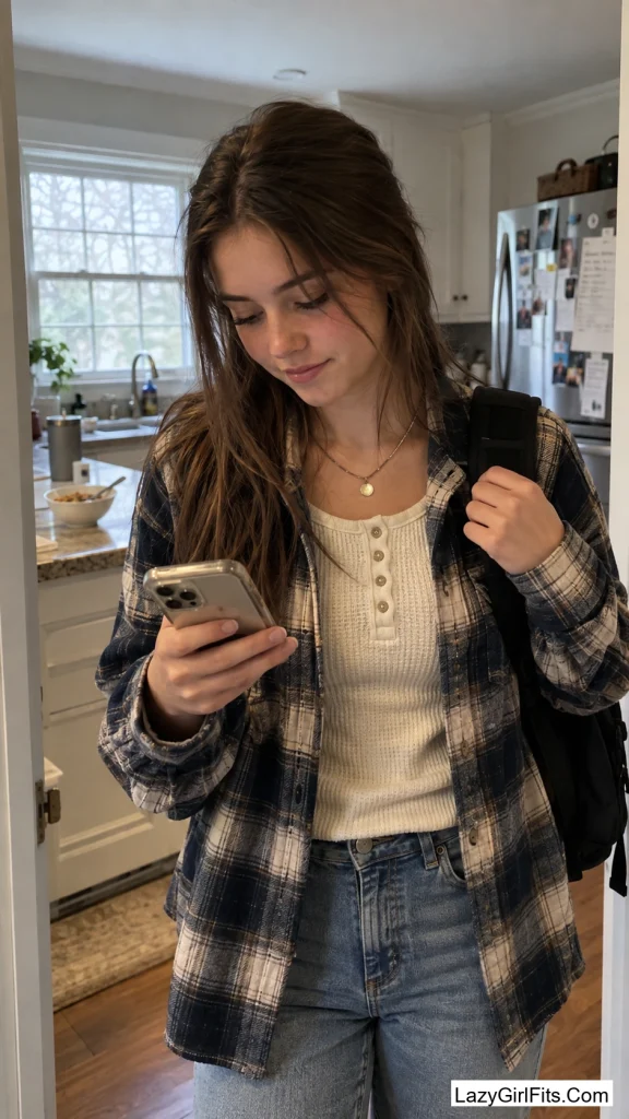 Waffle Henley Under a Flannel Shacket