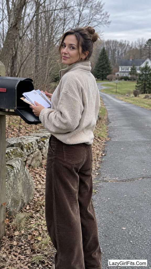 Wide-Leg Corduroy Trousers With a Half-Zip Fleece