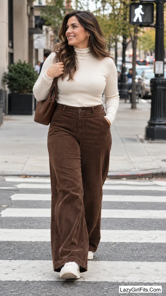 Wide-Leg Corduroy Trousers in Chocolate Brown
