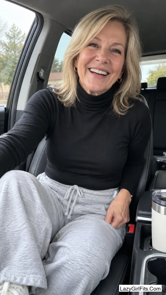 Wide-Leg Sweatpants with a Fitted Turtleneck and Sneakers