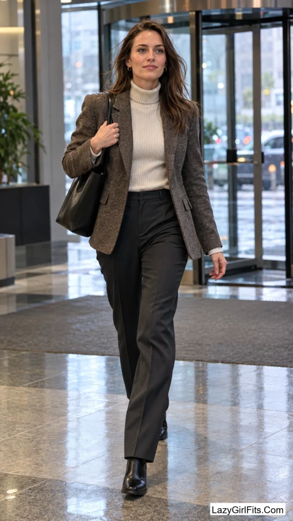 Wool Blazer Over a Turtleneck with Water-Resistant Trousers