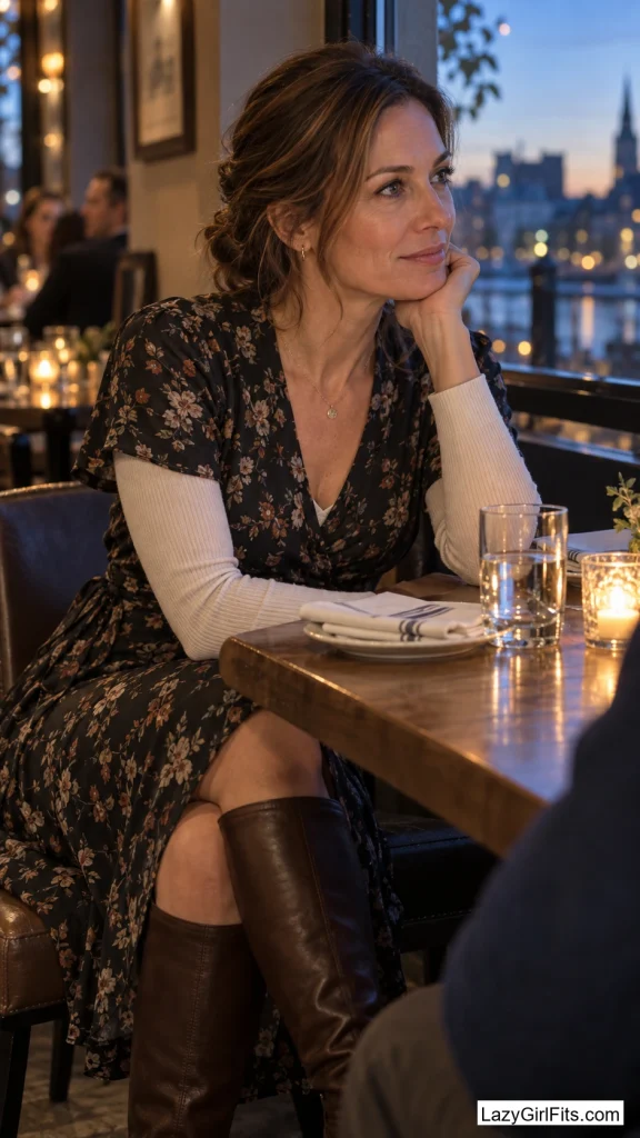 Wrap Dress Over a Long-Sleeve Tee for Warmth Without a Coat