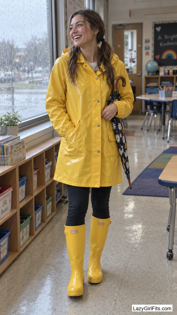 Yellow Raincoat and Rain Boots for a Rainy-Day Read-Aloud